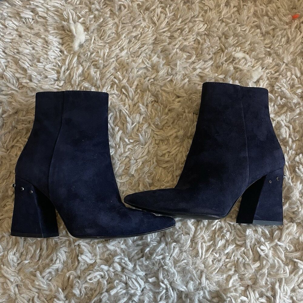 Lorenzo Mari Blue Leather Suede Jeweled Boots Heels Made In Italy Sz 37